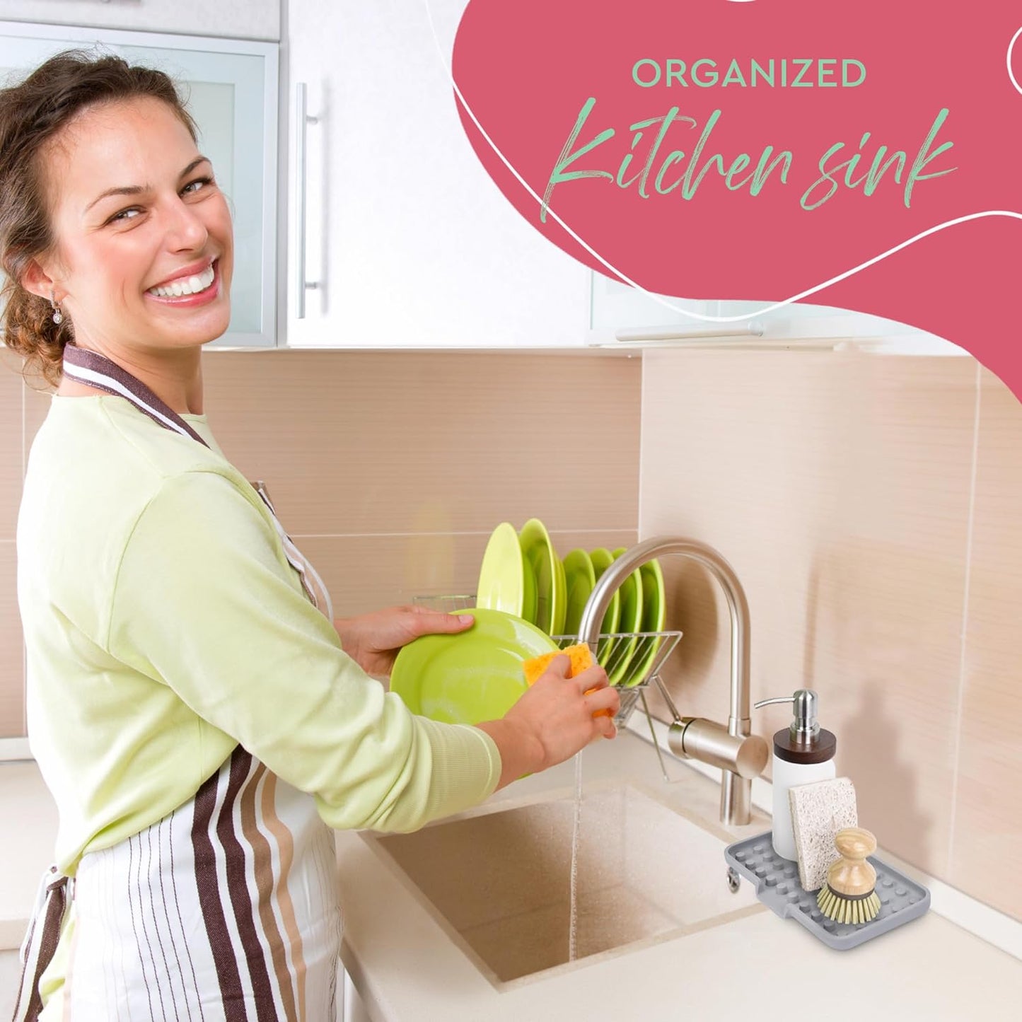Elite - Large Sink Tray & Organizer - Self-Draining Silicone Soap and Sponge Holder - Kitchen, Bathroom Sink Organizer, Tray for Soap, Sponge, Scrubber
