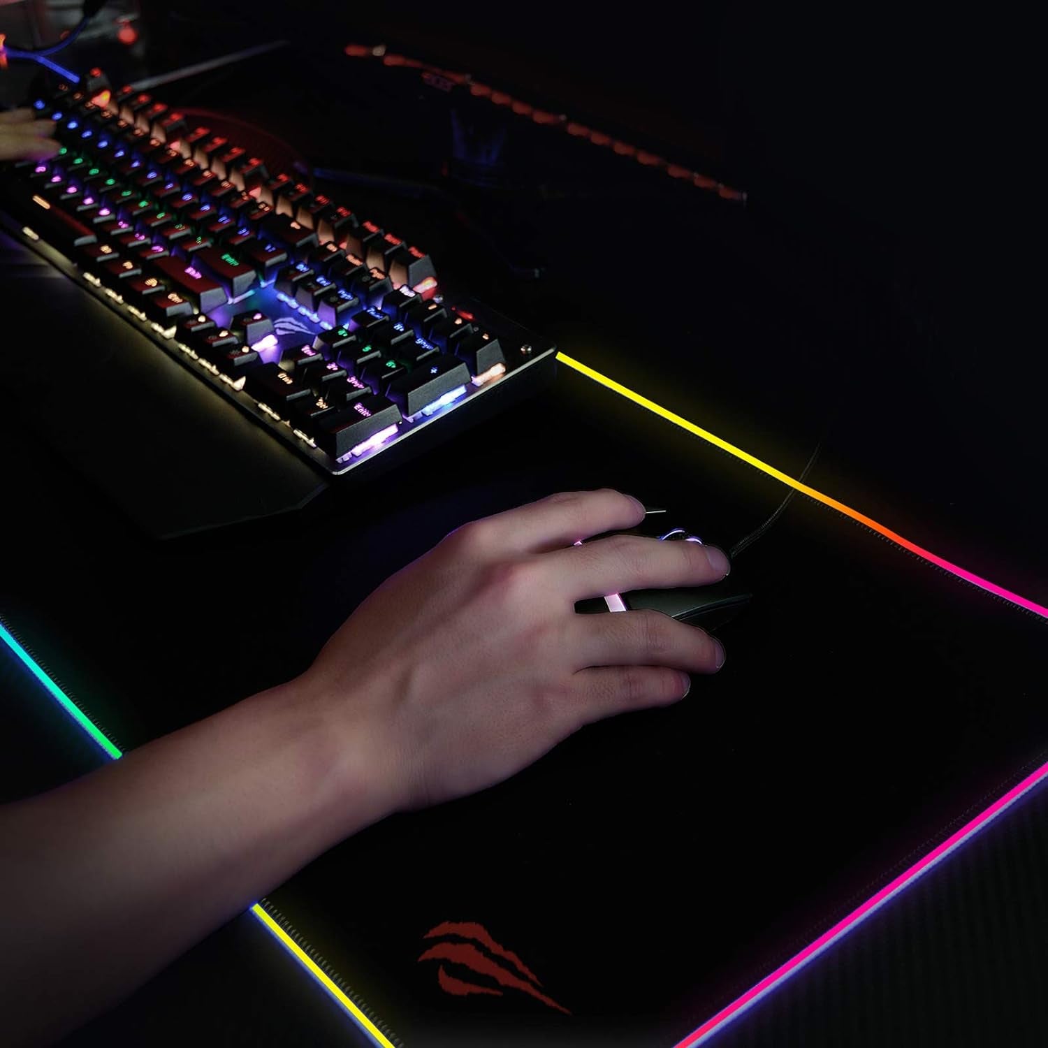 RGB Gaming Mouse Pad Soft Non-Slip Rubber Base Mouse Mat for Laptop Computer PC Games (27.5 X 11.2 X 0.11 Inches, Black)