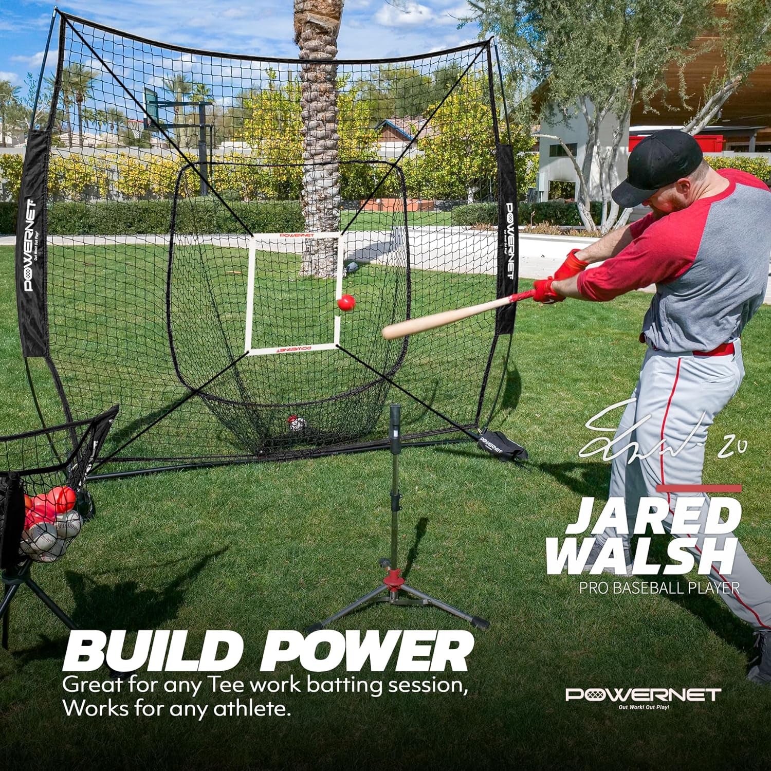7X7 DLX Practice Net + Deluxe Tee + Ball Caddy + 3 Pack Weighted Ball + Strike Zone Bundle | Baseball Softball Coach Pack | Pitching Batting Training Equipment Set | 7' X 7'