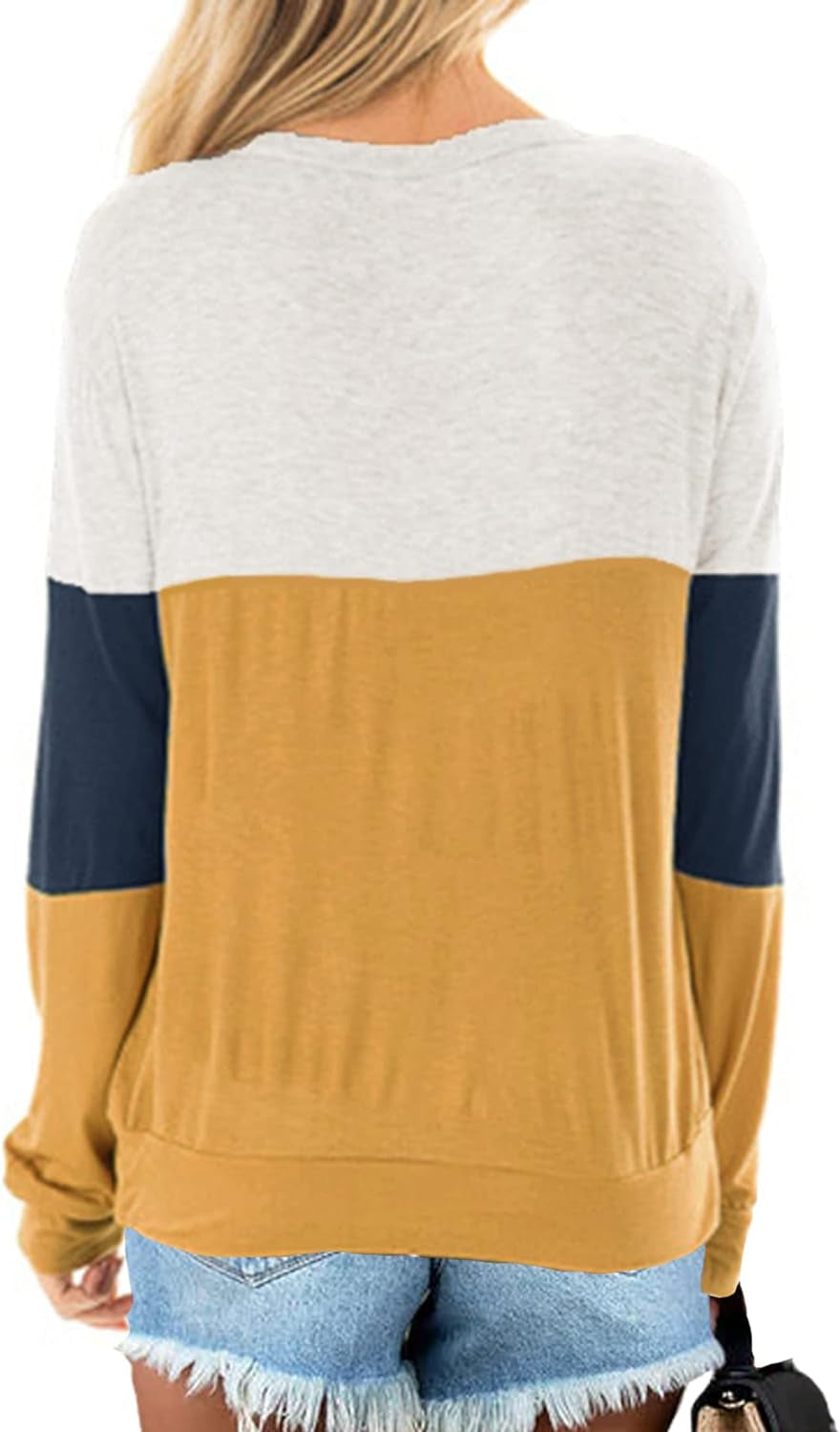 Women'S Fall Color Block Chest Cutout Tunics Long Sleeve Shirts Scoop Neck Blouse Casual Loose Fit Tops
