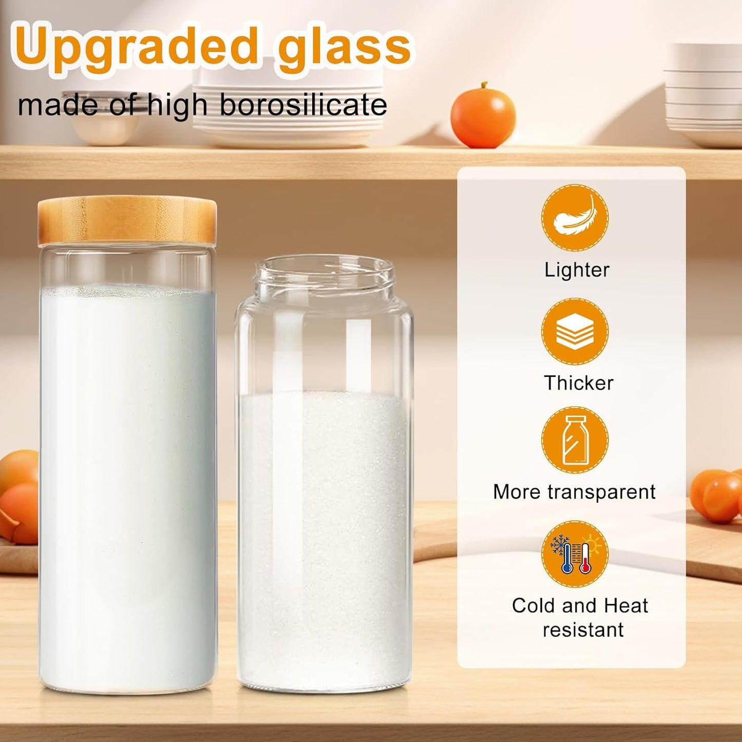 Glass Storage Containers with Lids, Glass Jars with Airtight Lid for Cookie, Pasta, Rice, Cereal, Flour Sugar Containers Storage, 3Pcs 80Oz Kitchen Canisters with Screw on Bamboo Lid