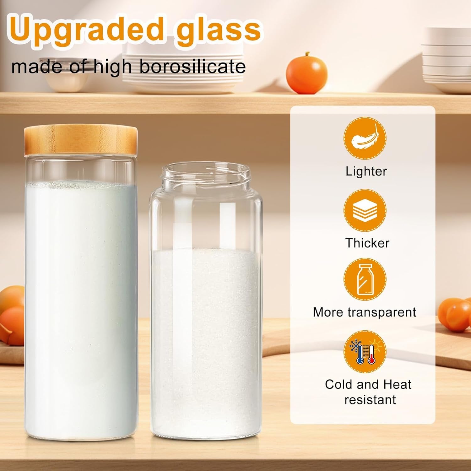 Glass Storage Containers with Lids, Glass Jars with Airtight Lid for Cookie, Pasta, Rice, Cereal, Flour Sugar Containers Storage, 3Pcs 80Oz Kitchen Canisters with Screw on Bamboo Lid