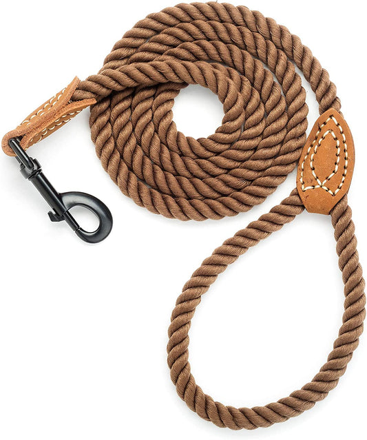Dog Leash | Braided Cotton Rope Dog Leashes with Leather Tailor Tip | 5 Feet Dog Leash W Heavy Duty Metal Clasp | Wedding Dog Leash (Dark Brown, 60 Inches)