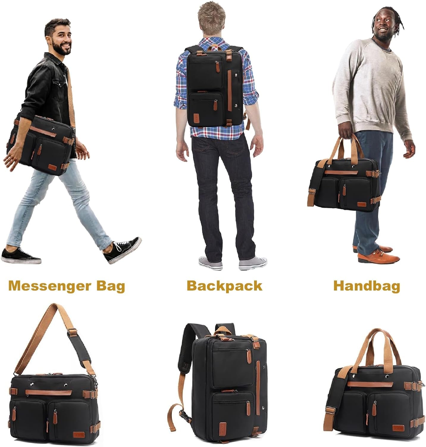 3 in 1 Laptop Backpack,17.3Inch Laptop Bag for Men Women Briefcases Messenger Bag for Men Computer Backpack for Work Teacher Backpack for School,Black