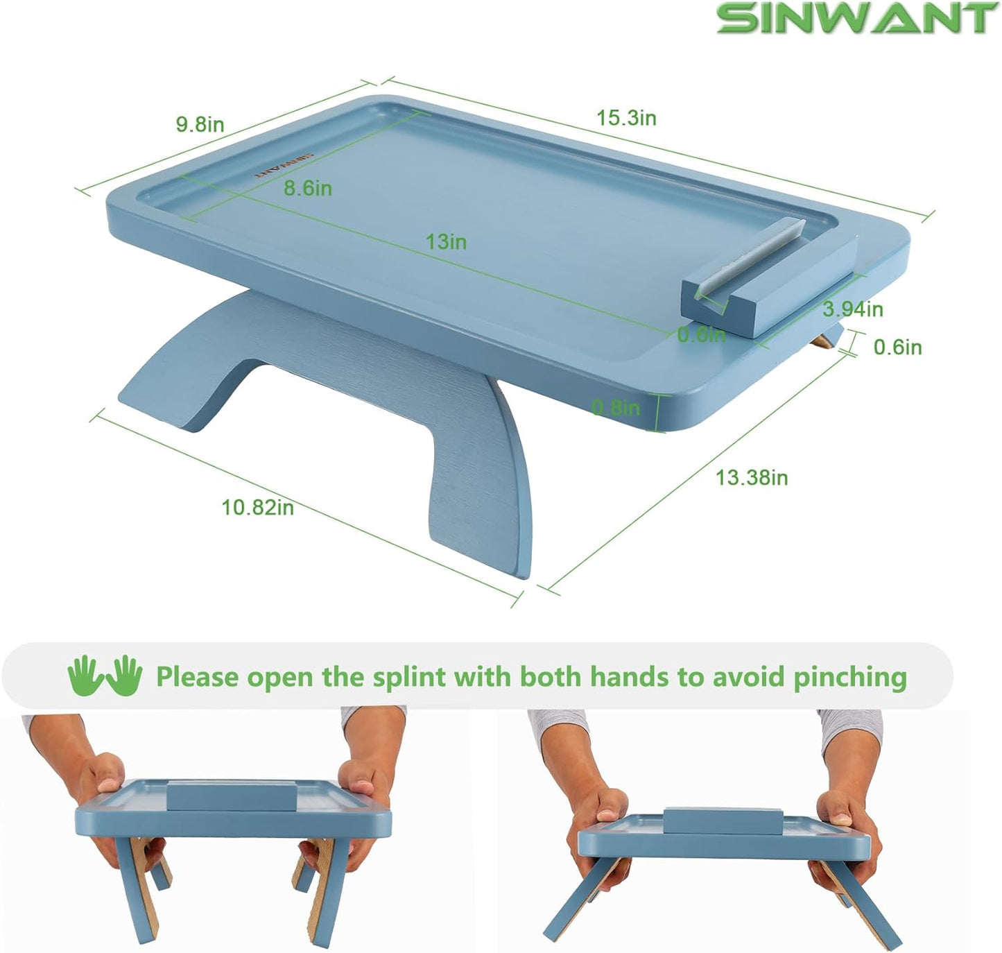 SINWNAT Couch Arm Tray, Bamboo Sofa Arm Clip on Tray Table,Sofa Armrest Tray with 360° Phone Holder,,Sofa Arm Table for Eating and Drinking Table
