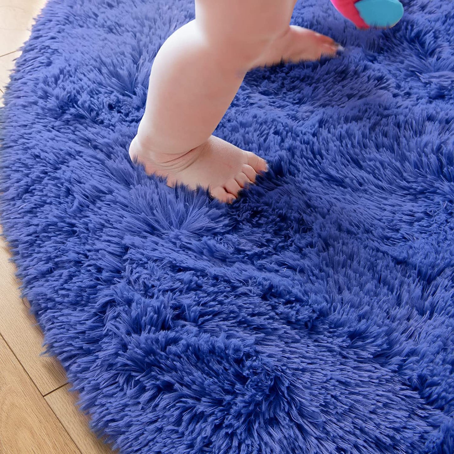 round Rug 6X6 Feet Fluffy Soft Area Rugs for Kids Girls Room Princess Castle Plush Shaggy Carpet Cute Circle Nursery Rug for Kids Teen'S Bedroom Home Decor Large Circular Carpet, Light Navy