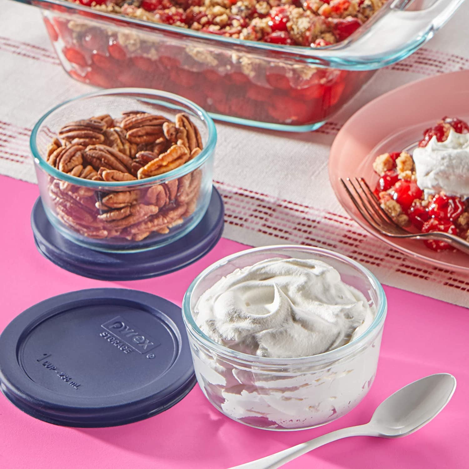 Easy Grab 8-Piece Glass Baking Dish Set with Lids, Glass Food Storage Containers Set, 13X9-Inch, 8X8-Inch & 1-Cup Storage Containers, Non-Toxic, Bpa-Free Lids, Bakeware Set