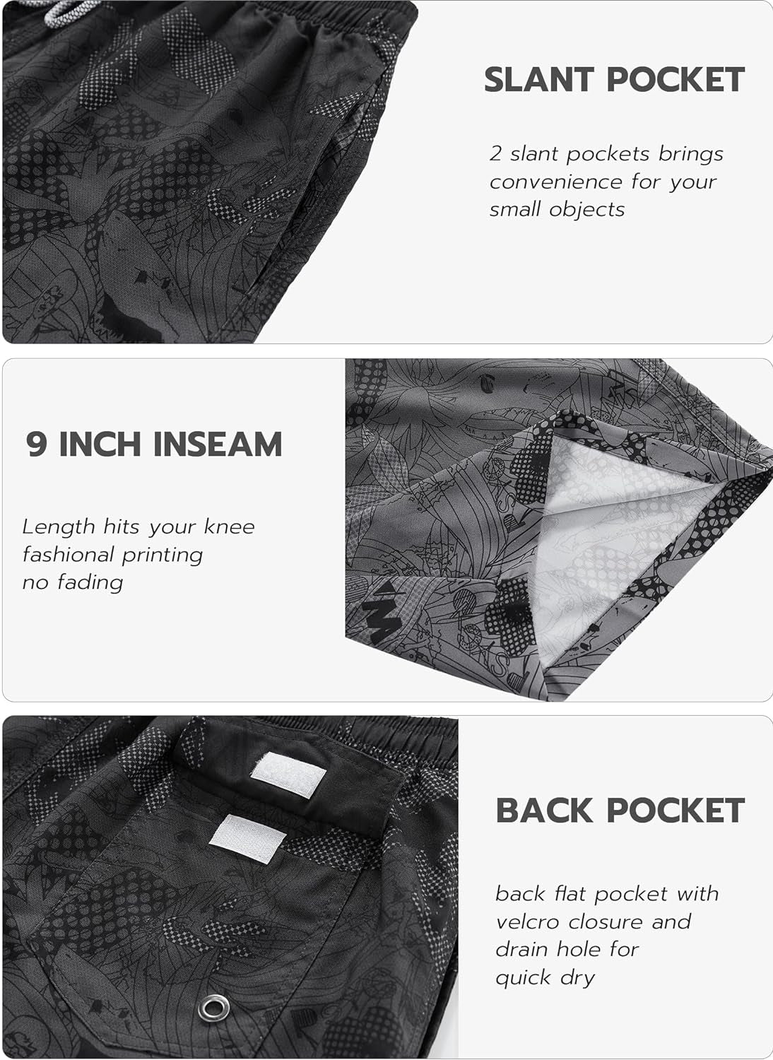 Swim Trunks Palm Beach Shorts Board Shorts Mens Swimwear #HWP023 Grey S