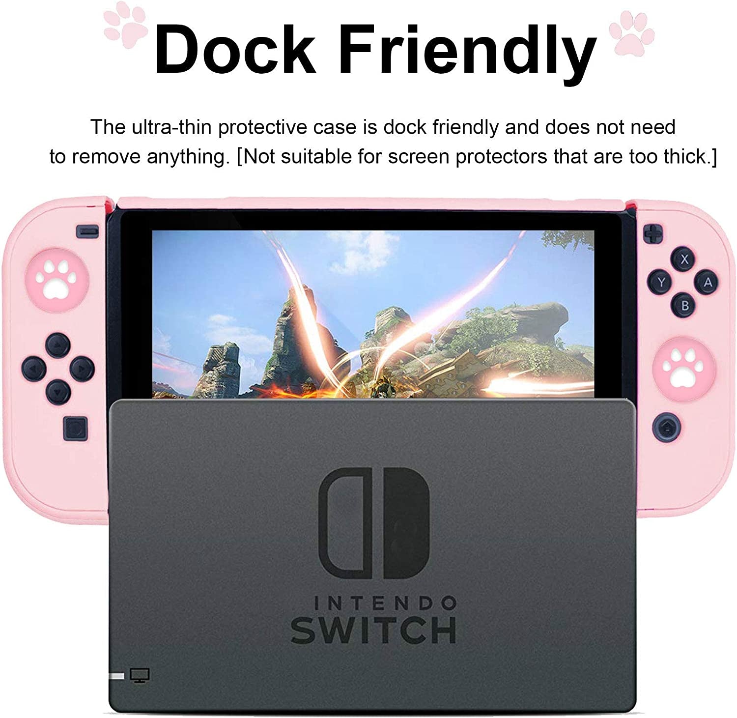 Protector Case for Nintendo Switch Cover Case with Glass Screen Protector, Anti-Scratch Shock-Absorption Grip Cover-Pink
