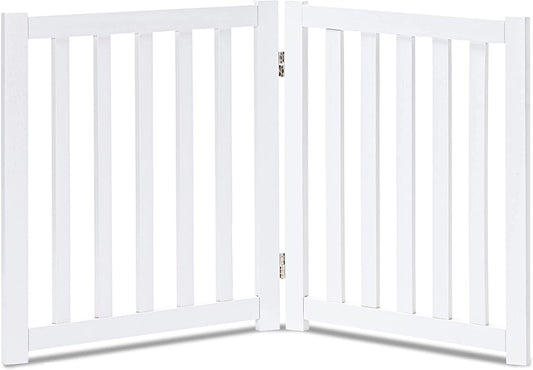 Solid Hardwood Freestanding Pet Gate,Wooden Dog Gates for Doorways,Nature Wood Dog Gates for the House,Dog Gate for Stairs,Freestanding Indoor Gate Safety Fence,White,24" Height-2 Panels