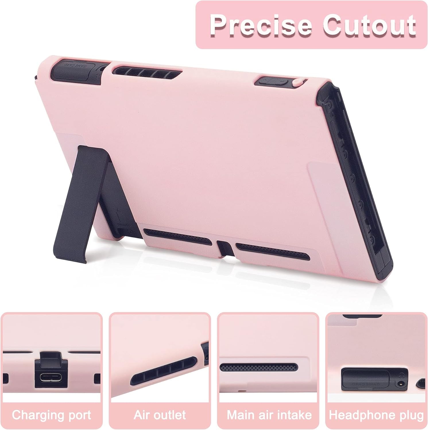 Protector Case for Nintendo Switch Cover Case with Glass Screen Protector, Anti-Scratch Shock-Absorption Grip Cover-Pink