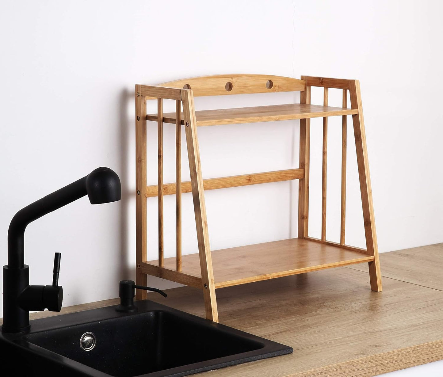 Bamboo Spice Rack Storage Shelves-2 Tier Countertop Storage Organizer for Kitchen&Bathroom,Makeup Organizer Display Shelf Standing Pantry Shelf, Desktop Book Shelf, Bottle Jars Rack Holder(Sector)