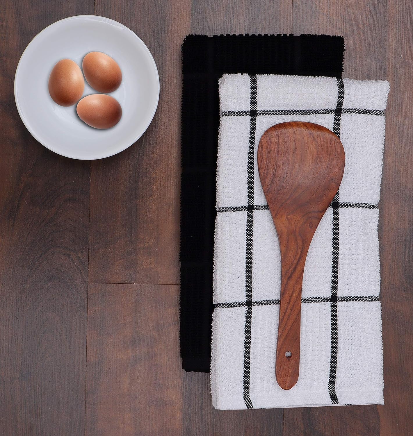 Terry Kitchen Towels Pack of 4 Fast Absorbing Quick Dry Super Soft Dish Towels with Hanging Loop for Cleaning and Drying Dish (16 X 26 Inches - Black)