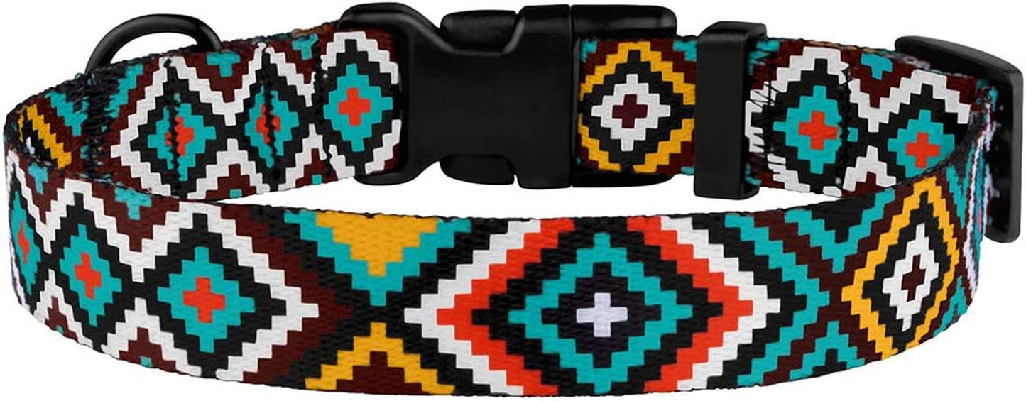 Purple Geometric Dog Collar, Pet Collar for Small Medium Large Dogs or Puppies with Quick Release Buckle, Yellow Orange Pattern, Adjustable Nylon (Teal, Neck Fit 10"-13")