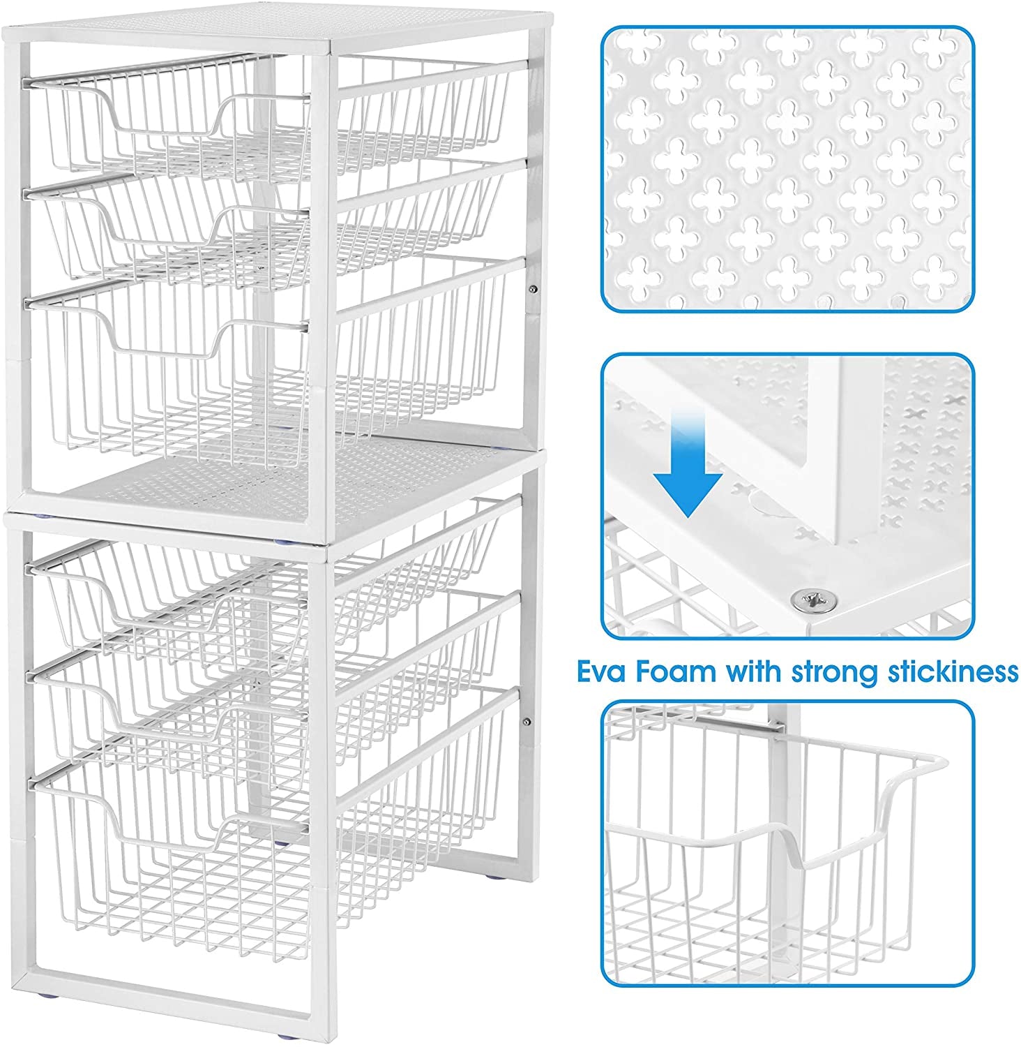 3-Tier under Sink Cabinet Organizer with Sliding Storage Drawer, Desktop Organizer for Kitchen Bathroom Office, Stackable, White