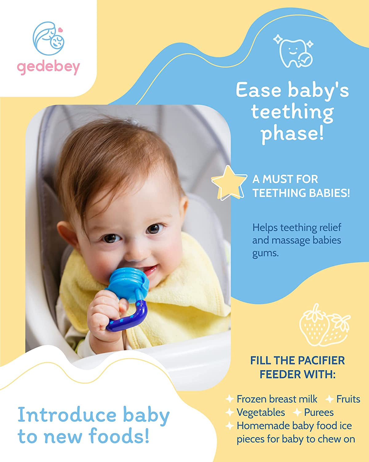 Baby Fruit Pacifier Feeder - 2 Pack Silicone Fruit Teethers for Babies | Baby Food Pacifier Feeder | Baby Silicone Feeder for Infants | Baby Feeders for Baby Food Teethers | Baby (Blue&Green)