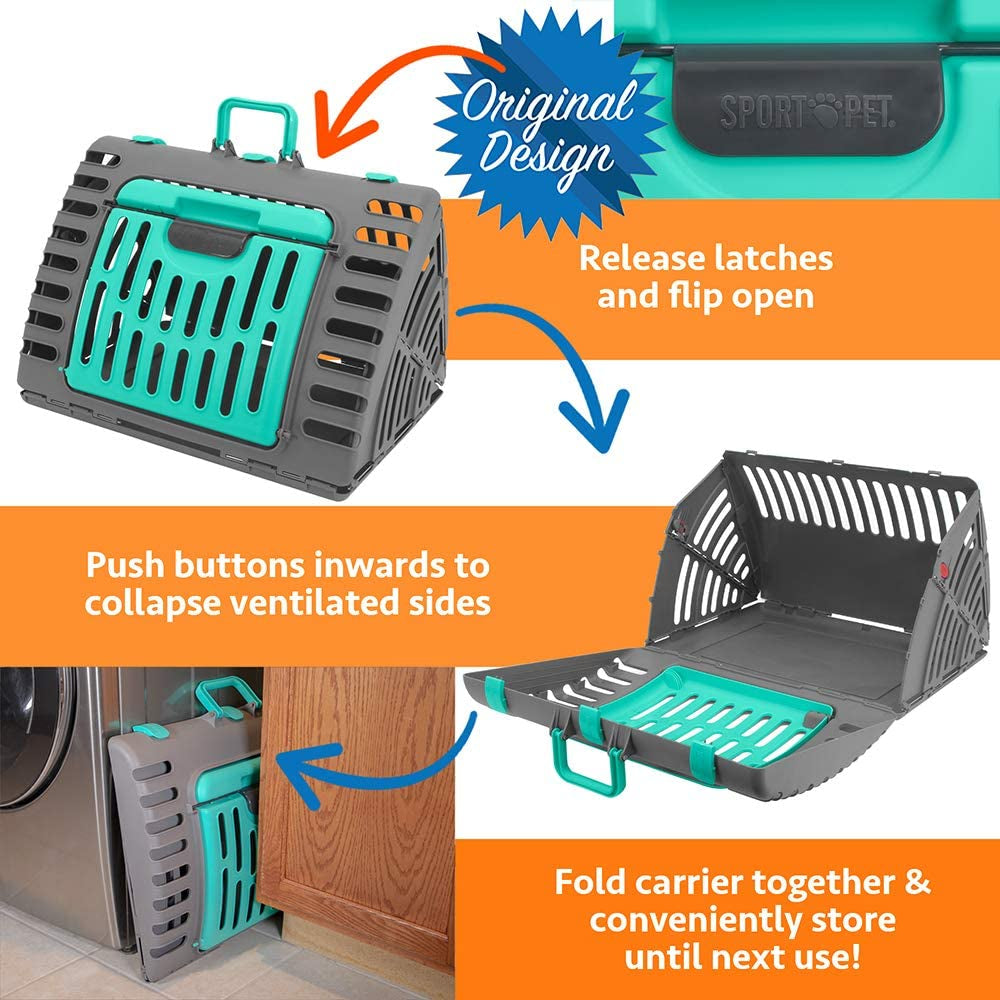 Designs Foldable Travel Cat Carrier - Front Door Plastic Collapsible Carrier Collection, Waterproof Bed