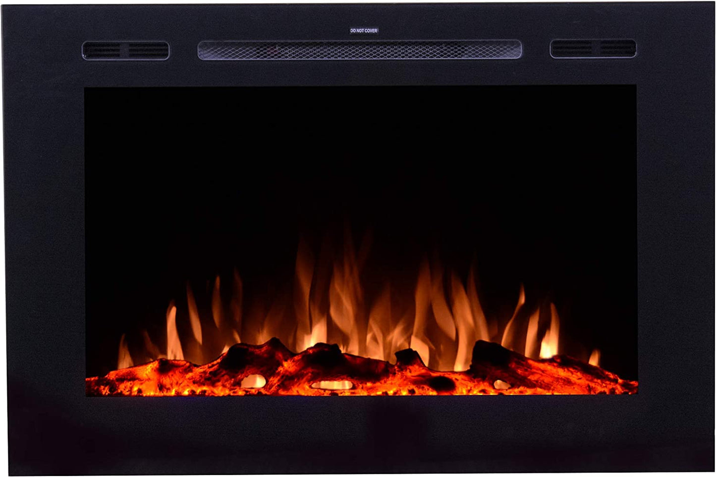 Smart Electric Fireplace-The Forte 40 Inch Recessed Mounted-30 Realistic Ember Color/Flame Options-1500W Heater W/Thermostat-Black-Log & Crystal Hearth Options-Alexa/Wifi Enabled