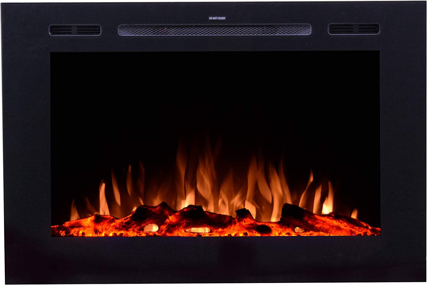 Smart Electric Fireplace-The Forte 40 Inch Recessed Mounted-30 Realistic Ember Color/Flame Options-1500W Heater W/Thermostat-Black-Log & Crystal Hearth Options-Alexa/Wifi Enabled