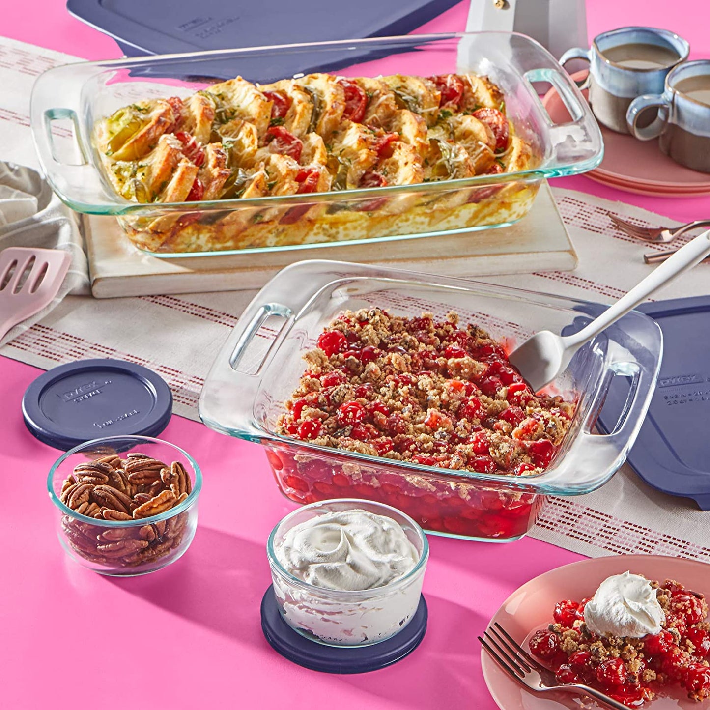 Easy Grab 8-Piece Glass Baking Dish Set with Lids, Glass Food Storage Containers Set, 13X9-Inch, 8X8-Inch & 1-Cup Storage Containers, Non-Toxic, Bpa-Free Lids, Bakeware Set