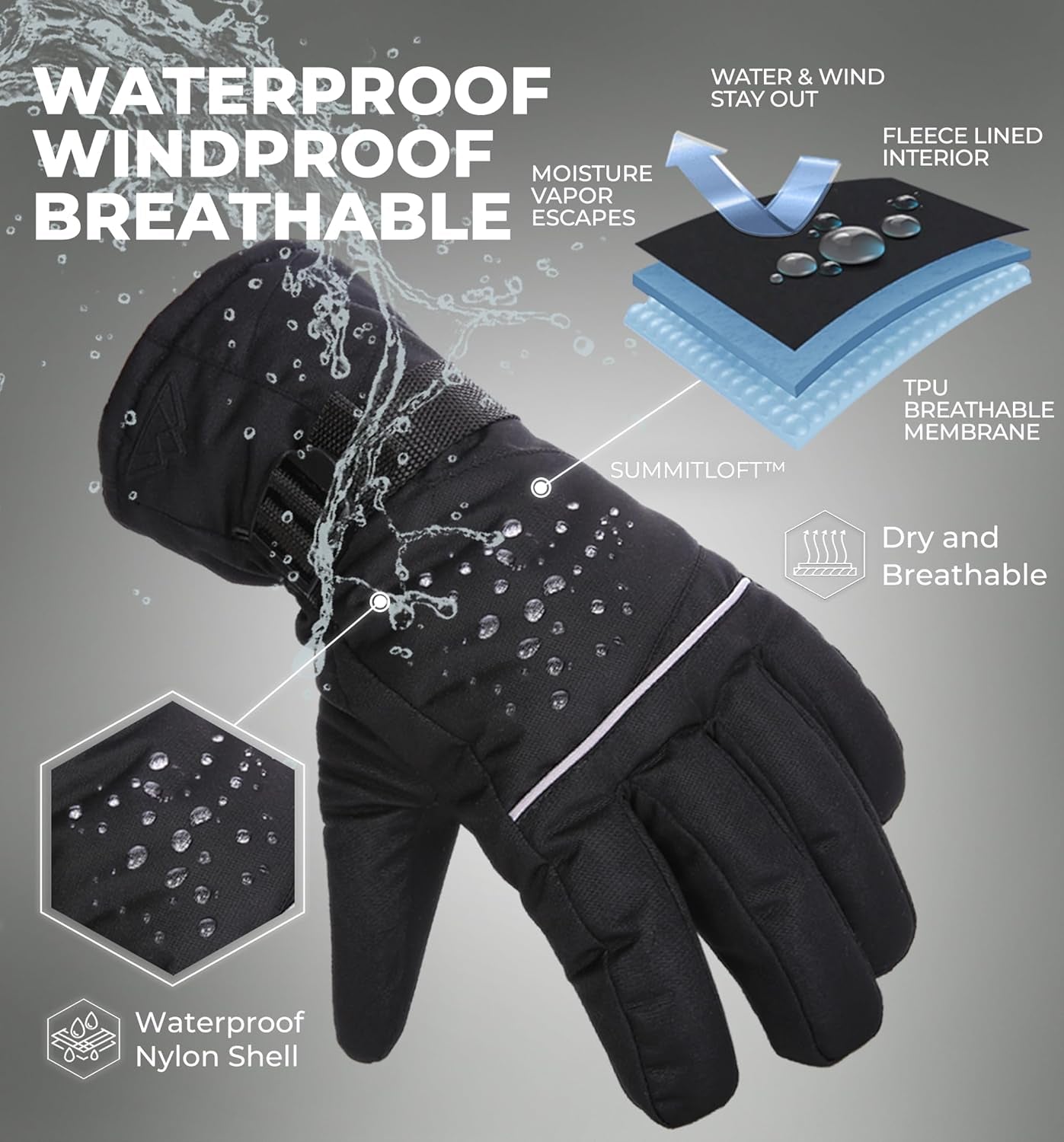 Snow Gloves for Men & Women - Skiing Gloves & Waterproof Gloves - Adult Ski Gloves - Snowboarding Gloves Waterproof Insulated
