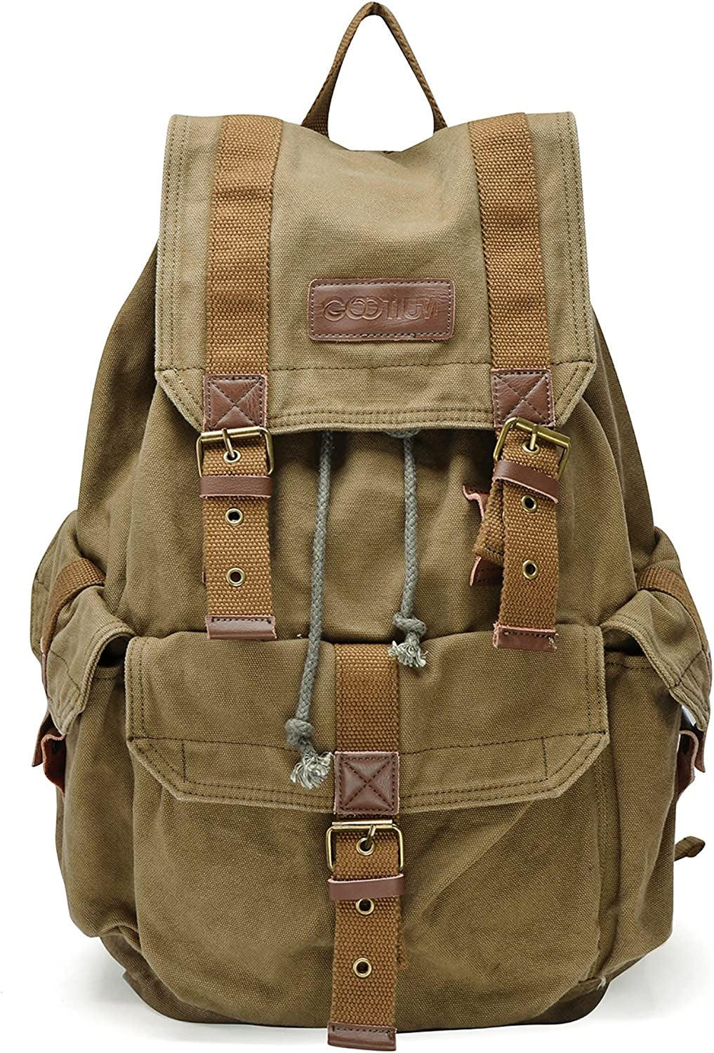 21101AMG Specially High Density Thick Canvas Backpack Rucksack, Army Green, Large