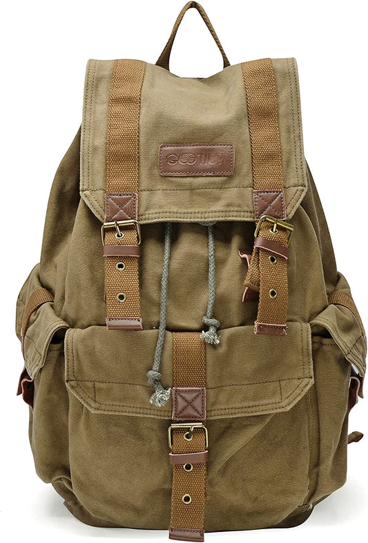 21101AMG Specially High Density Thick Canvas Backpack Rucksack, Army Green, Large