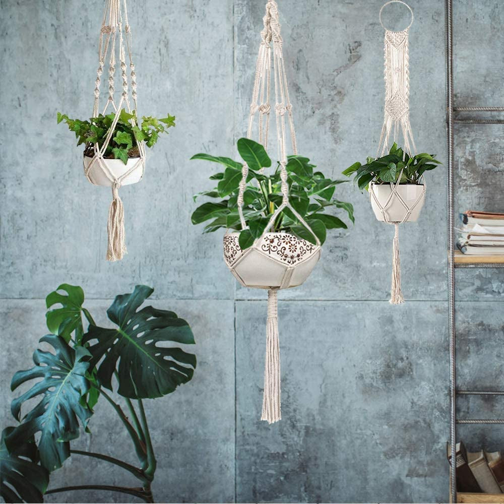 Macrame Plant Hanger Indoor, Set of 4 Indoor Hanging Planter, Handmade Hanging Plant Holder - 43 Inch, 4 Legs