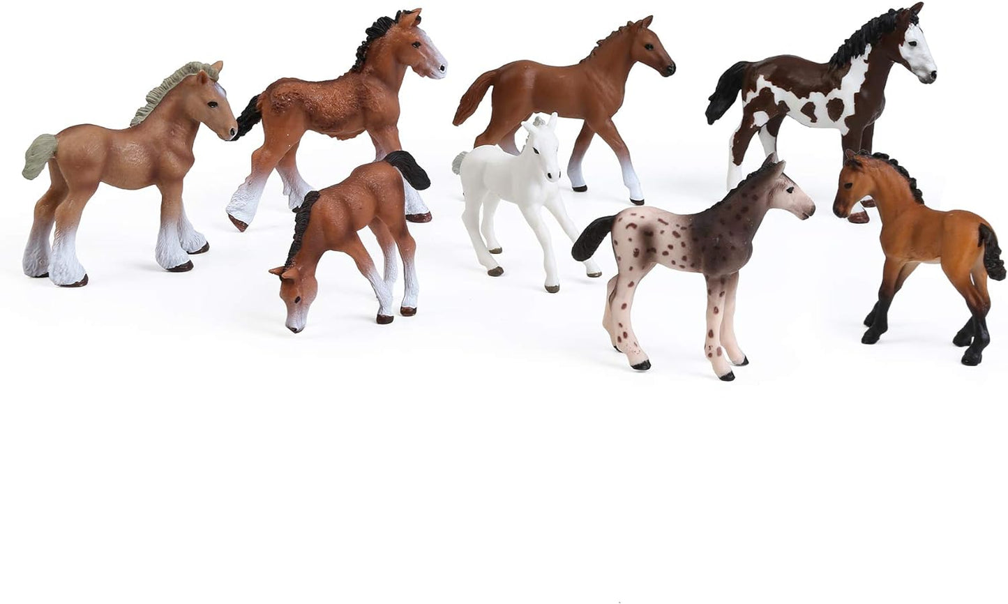 8PCS Realistic Foal and Horse Figurines, Plastic Pony Toys for Girls and Boys, Horse Club Cake Topper and Party Decoration