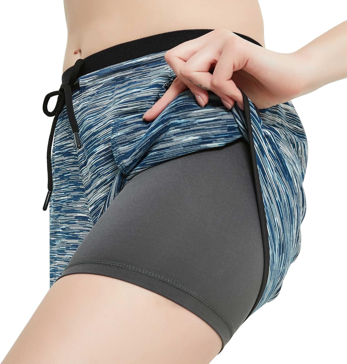 Women Workout Running Shorts 2 in 1 Active Yoga Gym Sport Shorts with Pockets