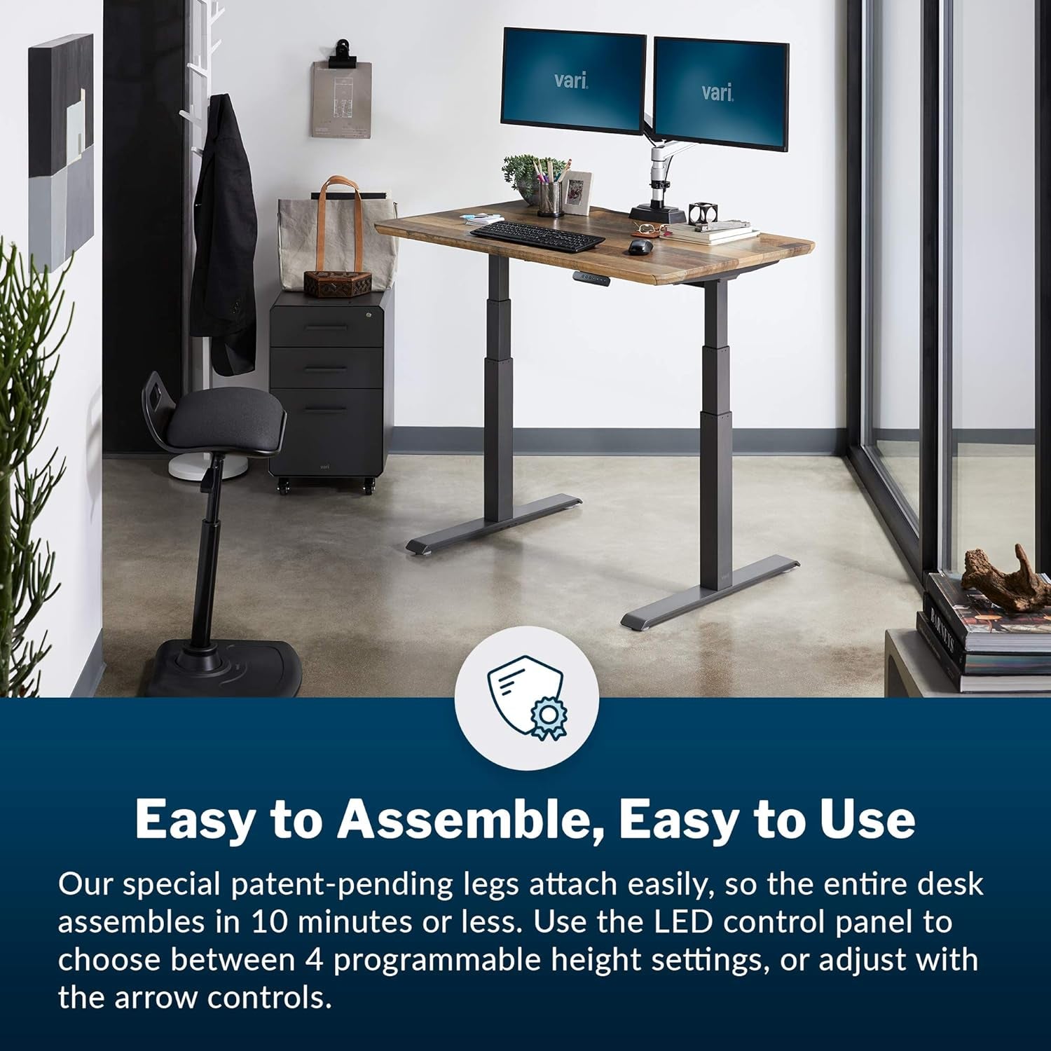 Electric Standing Desk- desk Adjustable Height Sit-Stand Reclaimed Wood- Dual Motor with Memory Presets, Stable T-Style Legs- Ergonomic Stand up Desk- 48 X 30 Inches