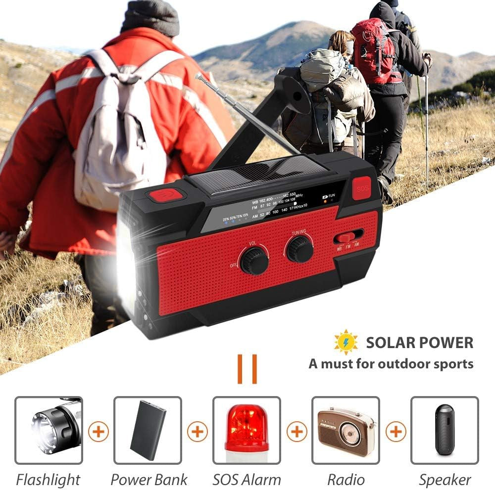 Emergency-Hand-Crank-Radio,  Portable Weather Solar Radios with Motion Sensor Reading Lamp, 3 Gear LED Flashlight, SOS Alarm, AM/FM/NOAA