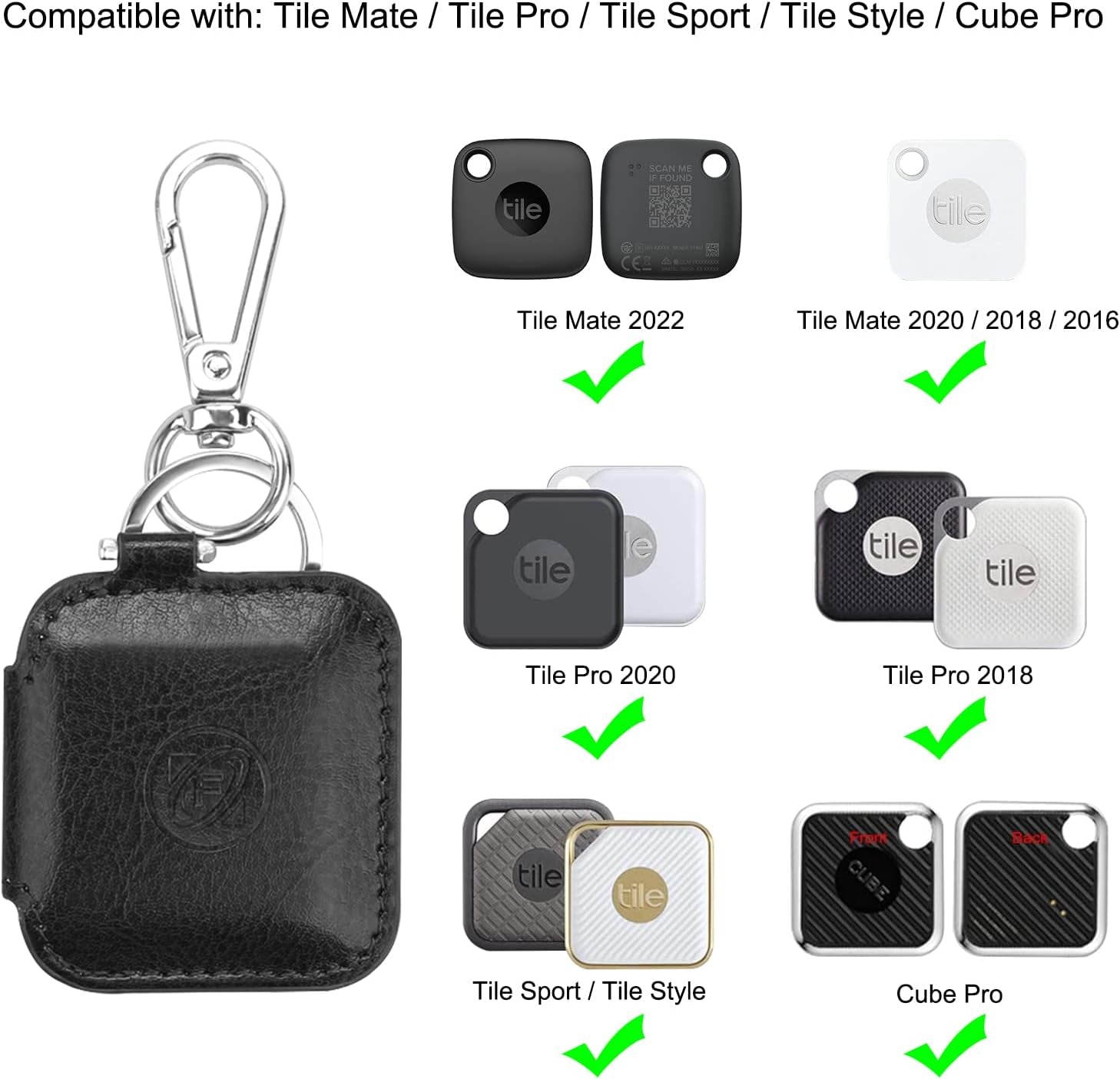Case Cover for Tile Mate (2022/2020/2018/2016)/ Tile Pro/Tile Sport/Tile Style/Cube Pro Key Finder with Keychain