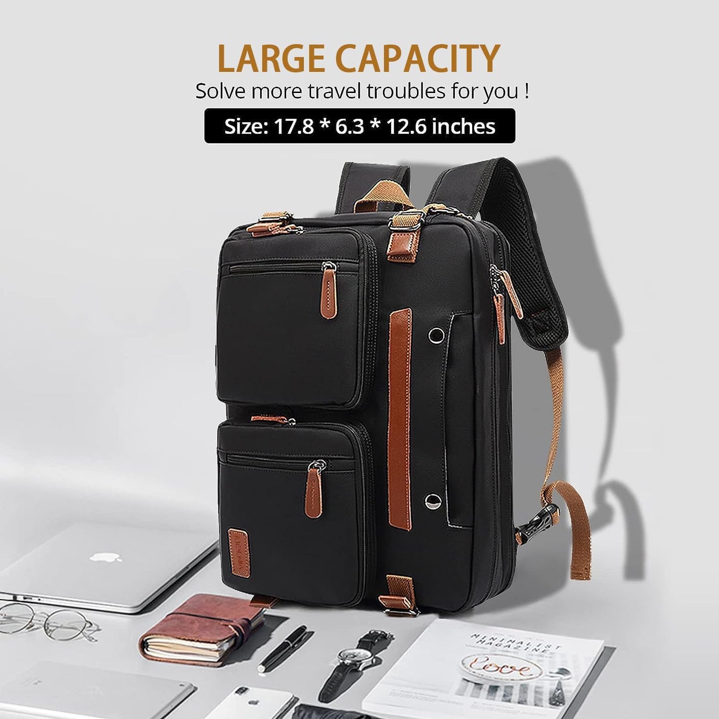 3 in 1 Laptop Backpack,17.3Inch Laptop Bag for Men Women Briefcases Messenger Bag for Men Computer Backpack for Work Teacher Backpack for School,Black