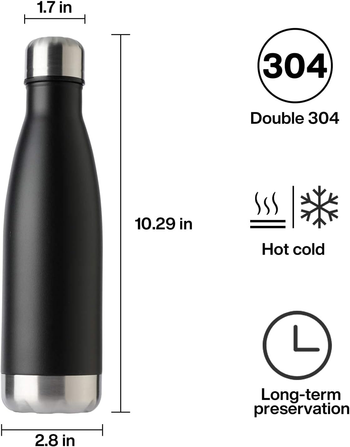 17Oz Sport Water Bottle 12 Pack Vacuum Insulated Stainless Steel Sport Water Bottle Leak-Proof Double Wall Cola Shape Water Bottle,Keep Drinks Hot & Cold (Black,12 Pack)
