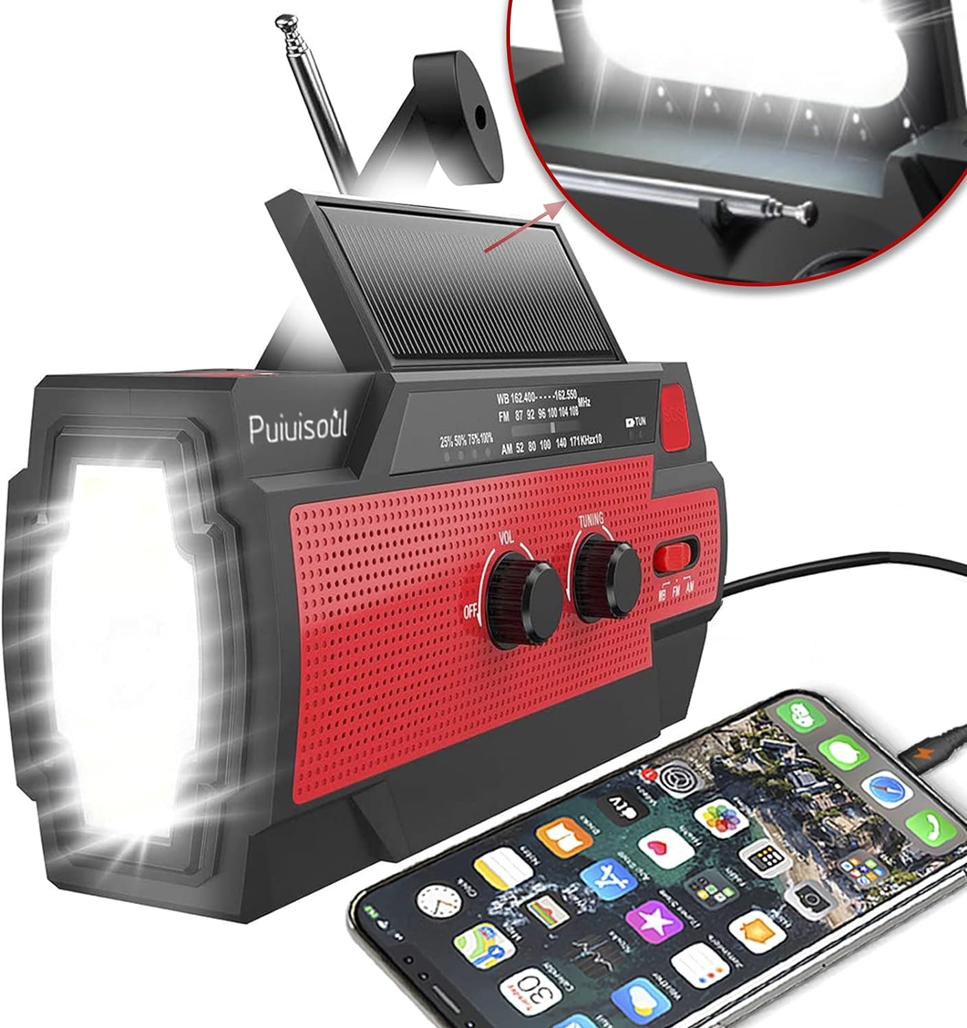 Emergency-Hand-Crank-Radio,  Portable Weather Solar Radios with Motion Sensor Reading Lamp, 3 Gear LED Flashlight, SOS Alarm, AM/FM/NOAA