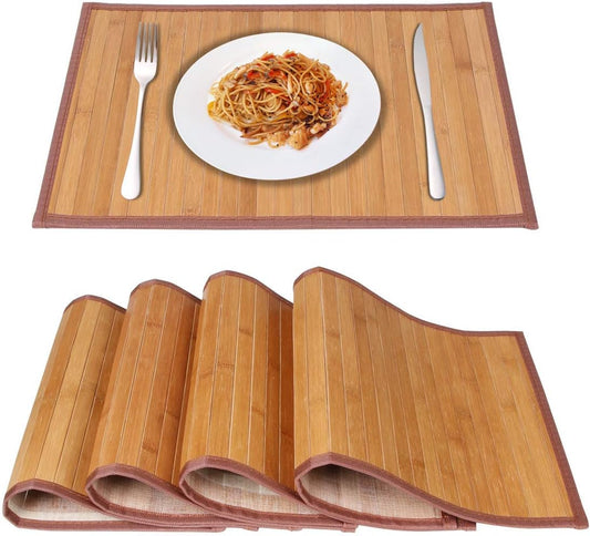 Bamboo Placemats for Dining Table, Placemats Set of 4,Stain-Resistant,Heat-Resistant Place Mats,Durable and Sturdy Dining Place Mats for Kitchen Table (1218Inch, Original)