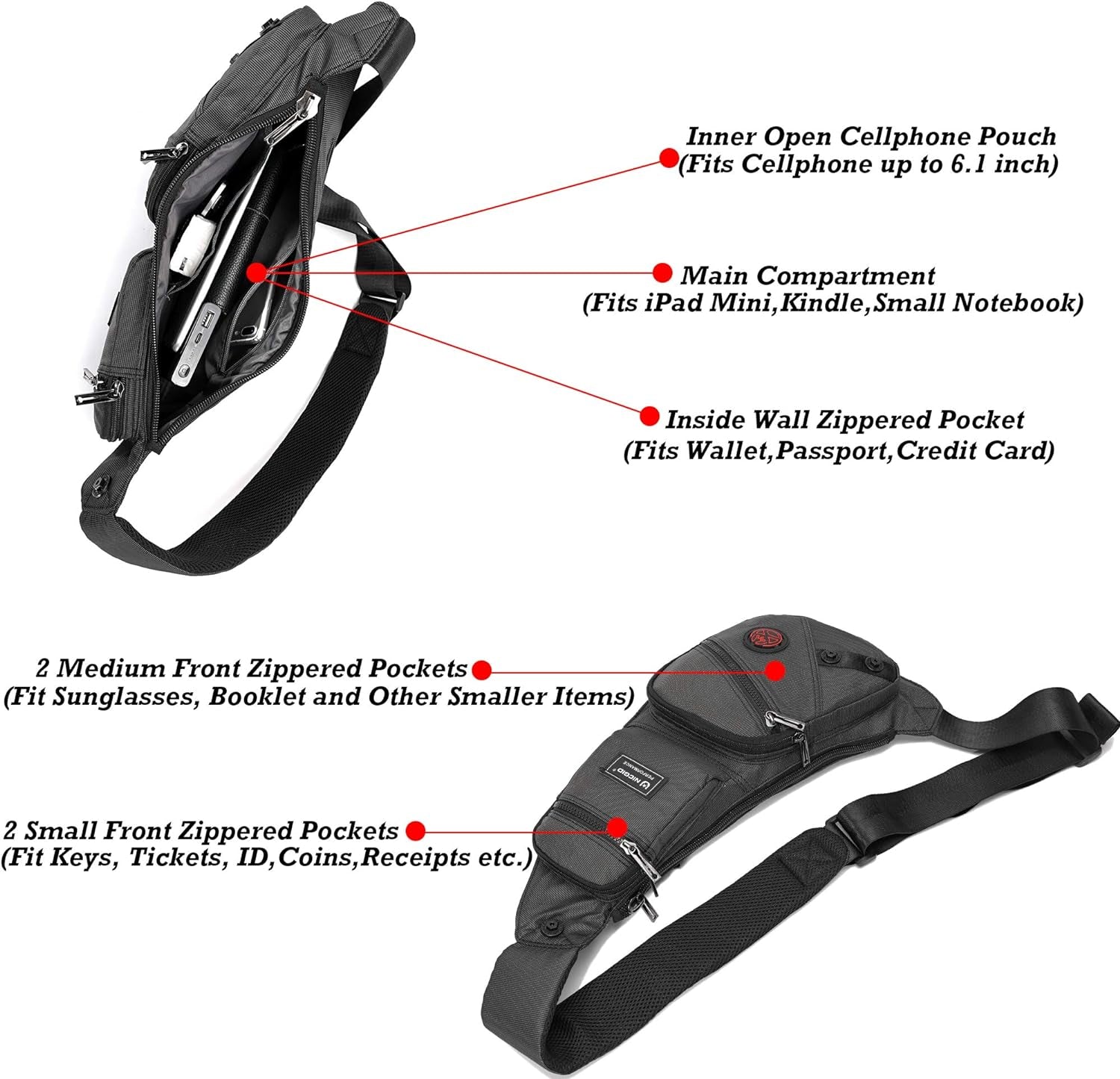 Sling Bag Chest Shoulder Backpack Crossbody Bags for Men Women