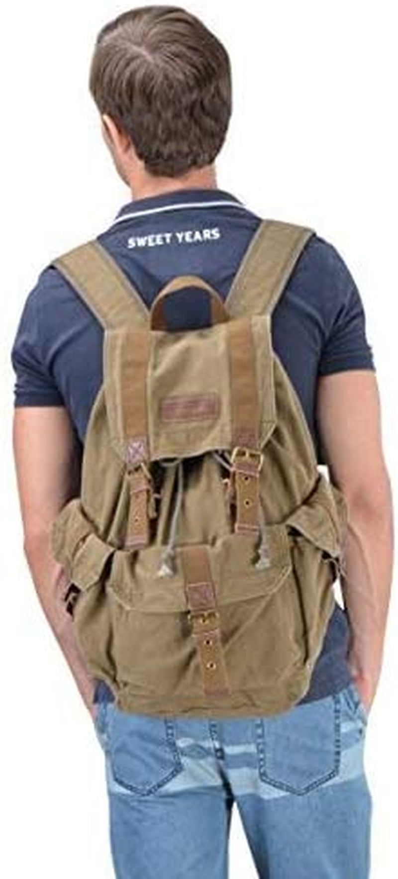 21101AMG Specially High Density Thick Canvas Backpack Rucksack, Army Green, Large