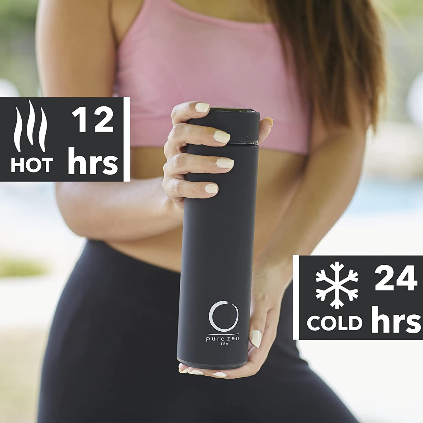 Thermos with Infuser - Stainless Steel Insulated Tea Infuser Tumbler for Loose Leaf Tea, Iced Coffee and Fruit-Infused Water - Leakproof Tea Tumbler with Infuser - 15Oz - Black