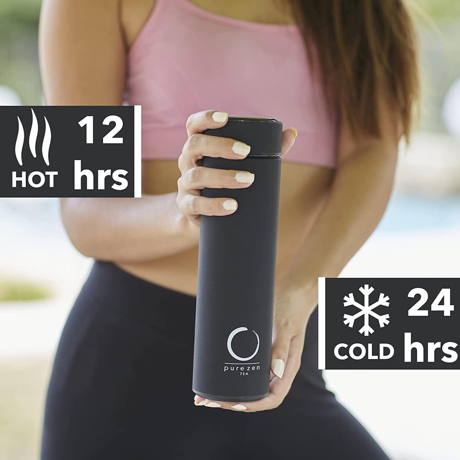Thermos with Infuser - Stainless Steel Insulated Tea Infuser Tumbler for Loose Leaf Tea, Iced Coffee and Fruit-Infused Water - Leakproof Tea Tumbler with Infuser - 15Oz - Black