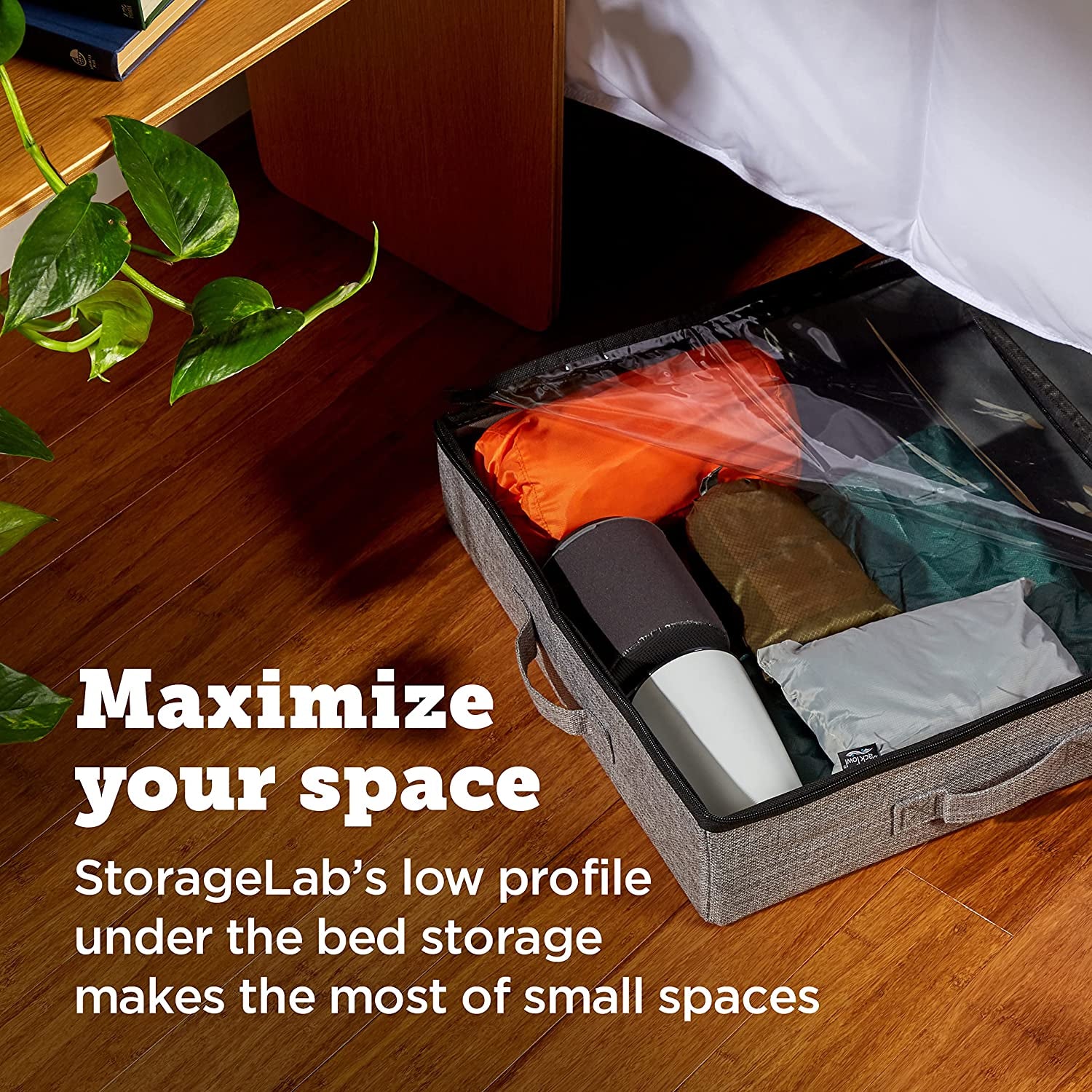 under Bed Storage Containers, 2-Pack Low Profile Underbed Organizer with Sturdy Handles, Dual Zipper, and Clear Windows, Use as Clothes Organizer, Pillow and Blanket Organizer (Set of 2)