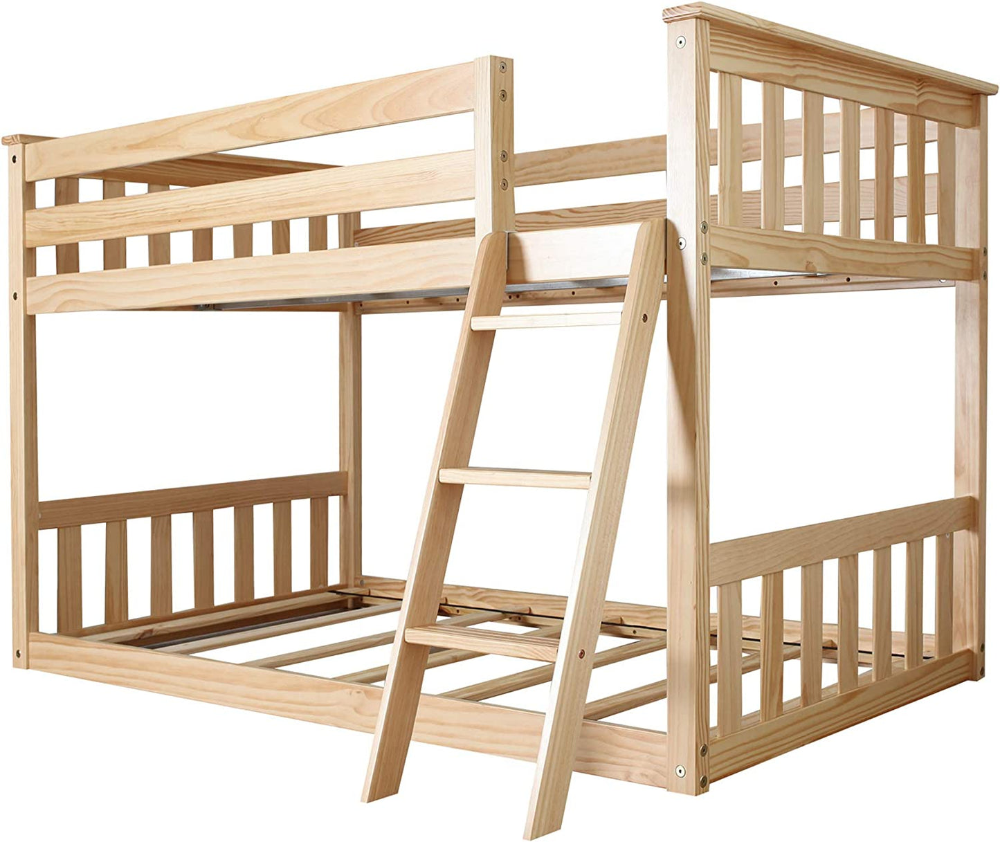 Twin over Twin Low Bunk Bed with Ladder, Wooden Bunk Beds with 14” Safety Guardrail for Kids,Toddlers, Boys, Girls, Teens, Bedroom Furniture, Natural
