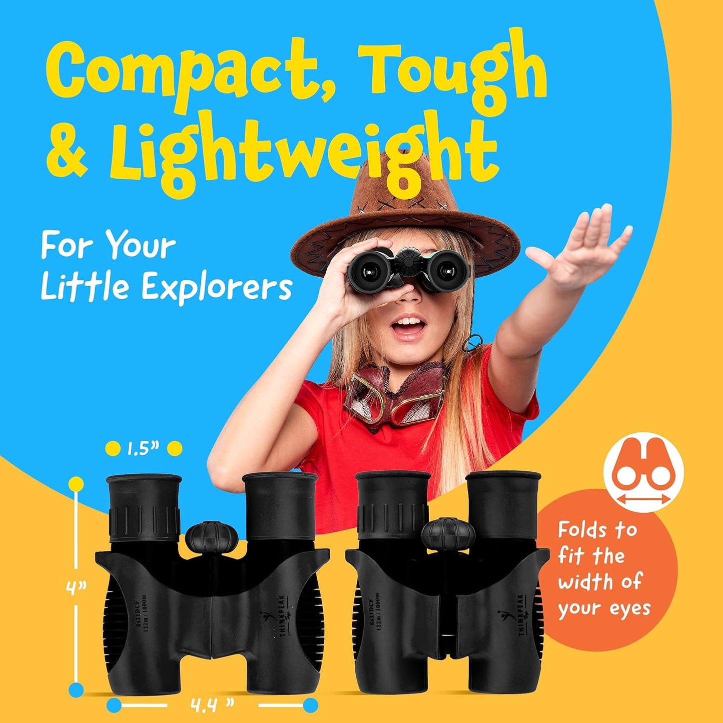 THINKPEAK 8X21 Binoculars for Kids 8-12, Birthday and Back to School Gifts, Binoculars for Boys and Girls 3-12, Black