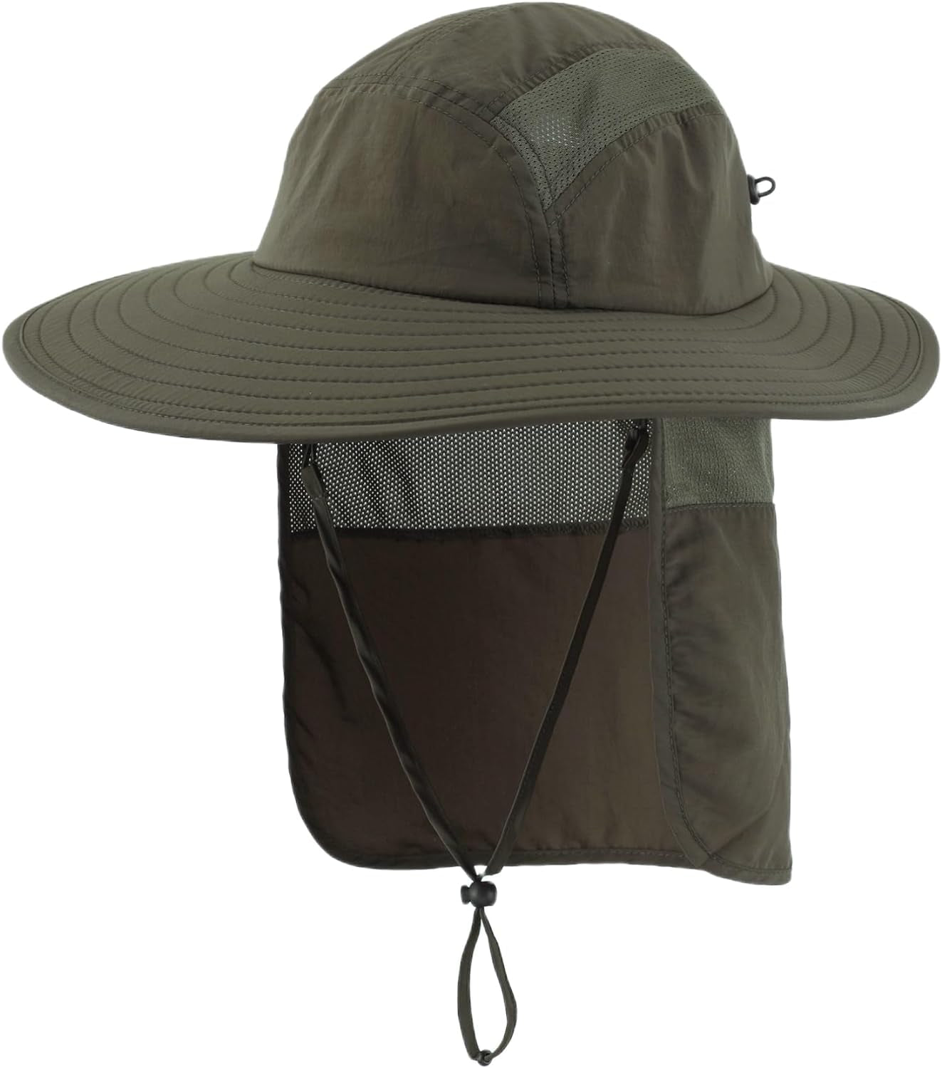 Mens UPF 50+ Sun Protection Cap Wide Brim Fishing Hat with Neck Flap