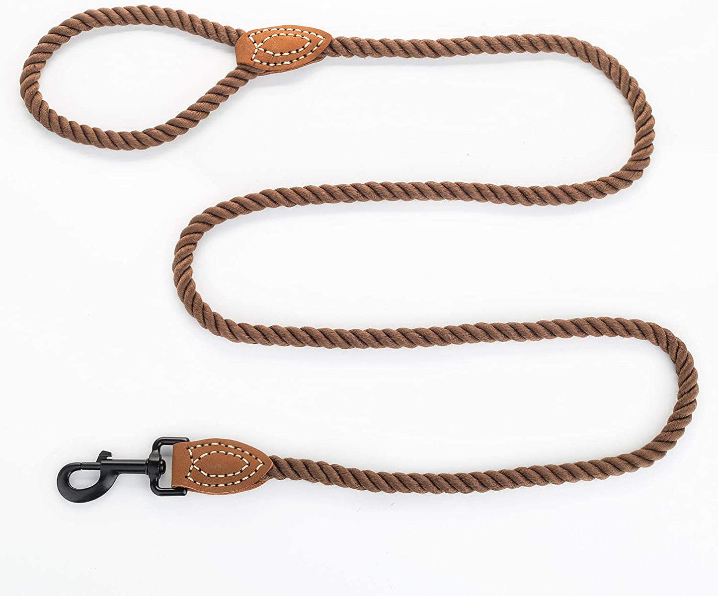 Dog Leash | Braided Cotton Rope Dog Leashes with Leather Tailor Tip | 5 Feet Dog Leash W Heavy Duty Metal Clasp | Wedding Dog Leash (Dark Brown, 60 Inches)