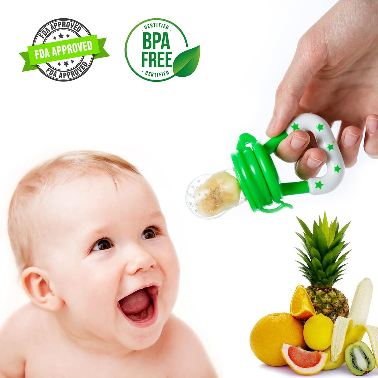 Baby Fruit Pacifier Feeder - 2 Pack Silicone Fruit Teethers for Babies | Baby Food Pacifier Feeder | Baby Silicone Feeder for Infants | Baby Feeders for Baby Food Teethers | Baby (Blue&Green)