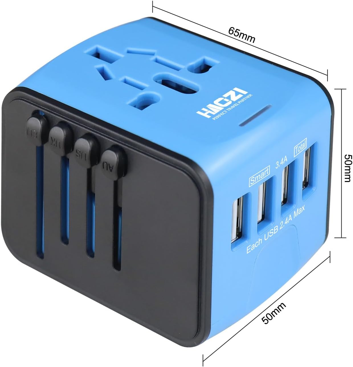 International Power Adapter,  All-In-One Universal Travel Adapter with 3.4A 4USB, Europe Multifunctional Power Adapter Wall Charger for UK, EU, AU, Asia Covers 150+Countries U-G3(Green)