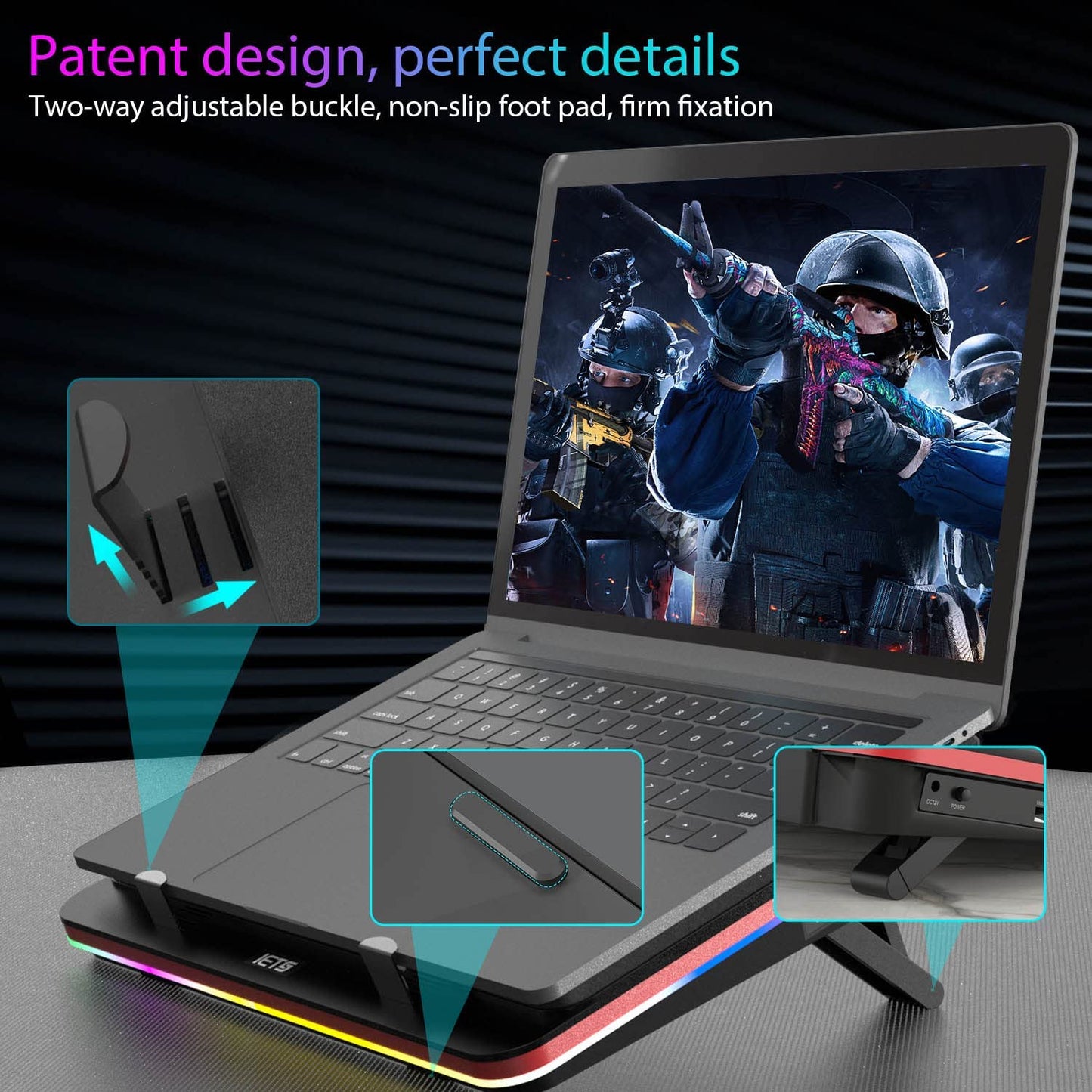 GT500 Powerful Turbo-Fan (4600 RPM) RGB Laptop Cooling Pad with Infinitely Variable Speed,Seal Foam for Rapid Cooling Gaming Laptop,Dust Filter for Protect Laptop,13-17.3Inch Laptop Cooler