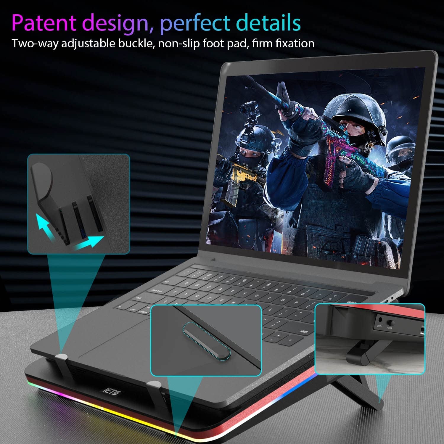 GT500 Powerful Turbo-Fan (4600 RPM) RGB Laptop Cooling Pad with Infinitely Variable Speed,Seal Foam for Rapid Cooling Gaming Laptop,Dust Filter for Protect Laptop,13-17.3Inch Laptop Cooler